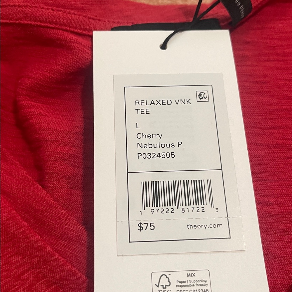 Theory Red Short Sleeve V-Neck Top - Picture 8 of 9